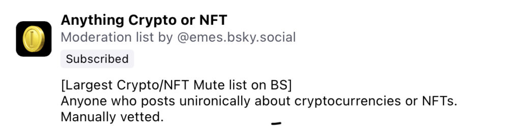 Bluesky mute list crypto and not
