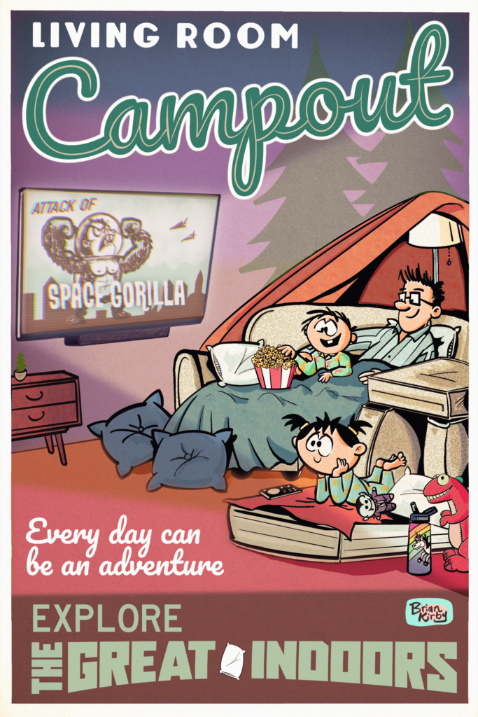 Living room campout poster cartoon